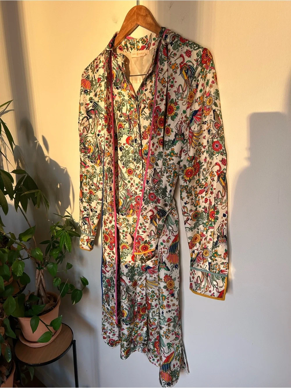 NWOT Tory Burch Silk Promised Land Floral Birds Contrast Dress Size 6